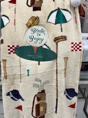 Birdie to Bogey Golf Print Super Soft Throw - Cream & Green
